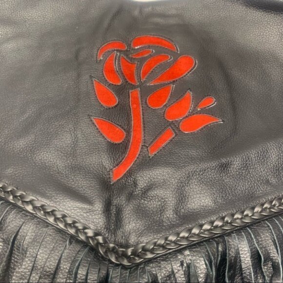 . NWT Leather Rose Motorcycle Jacket Fringe Black - Picture 14 of 14